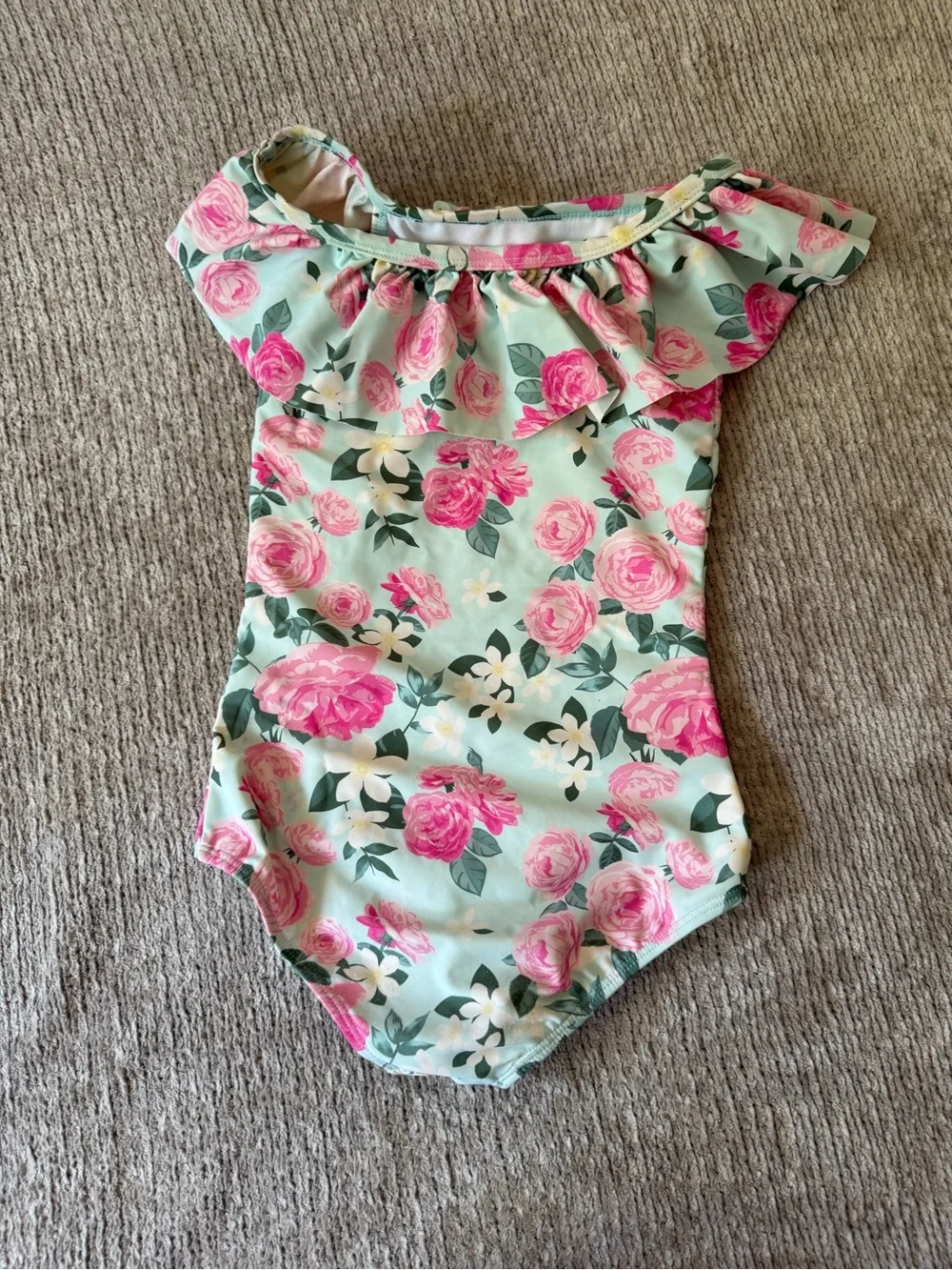 RuffleButts Girls Size 8 Mint Pink Floral Ruffle One Piece Swimsuit